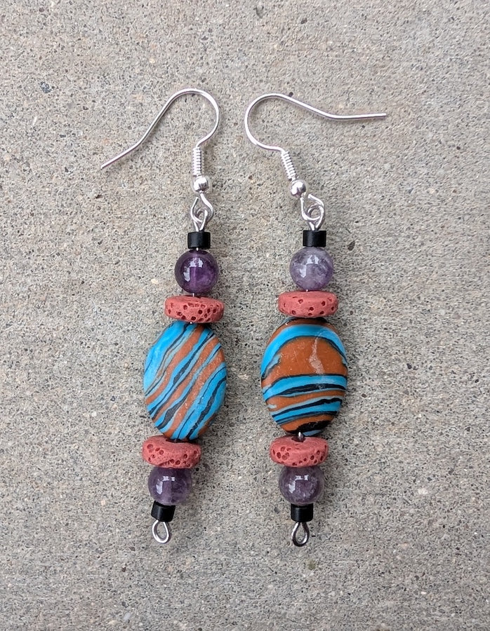 vertical blue brown oval swirls